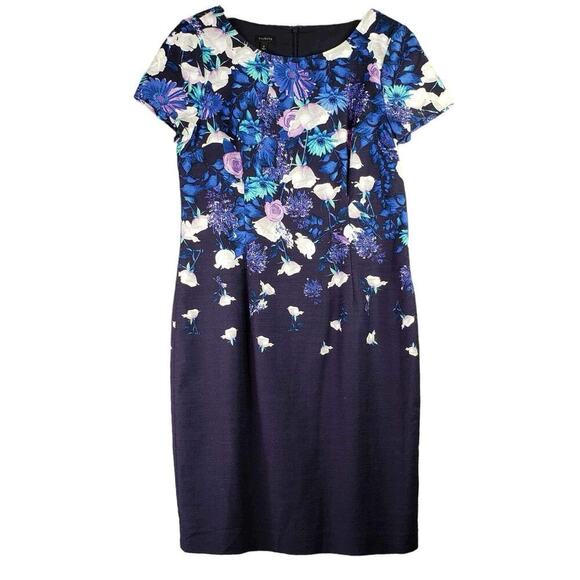 Talbots Sheath Dress Women’s Short Sleeve Navy Blue Size 12 Floral - Picture 2 of 7